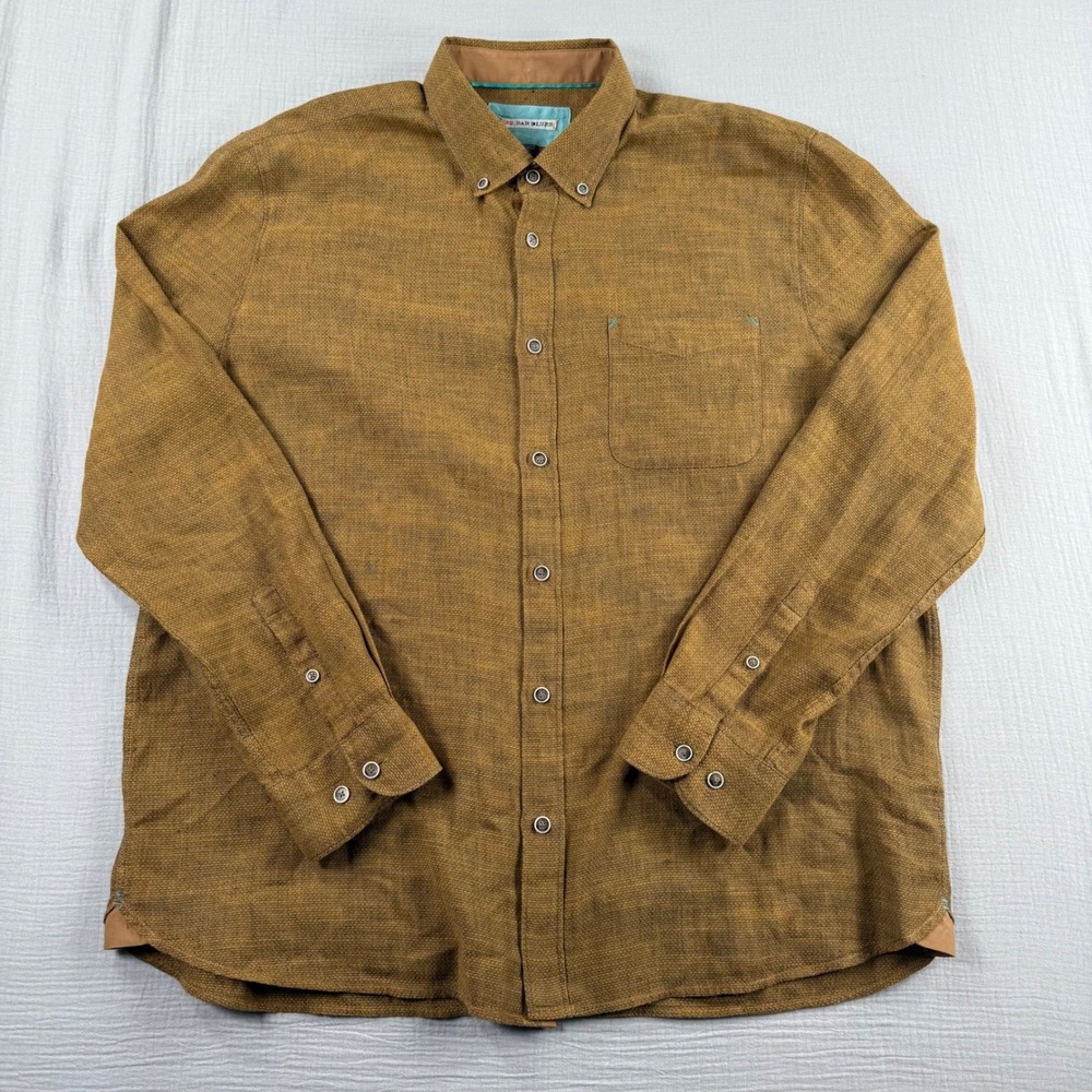 32 Bar Blues‎ Men's XL Linen Cotton Blend Long Sleeve Button Down Shirt Gold